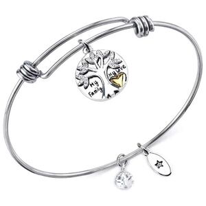 Family Tree My Family,My Love" Adjustable Bangle Bracelet in Stainless Steel NWT